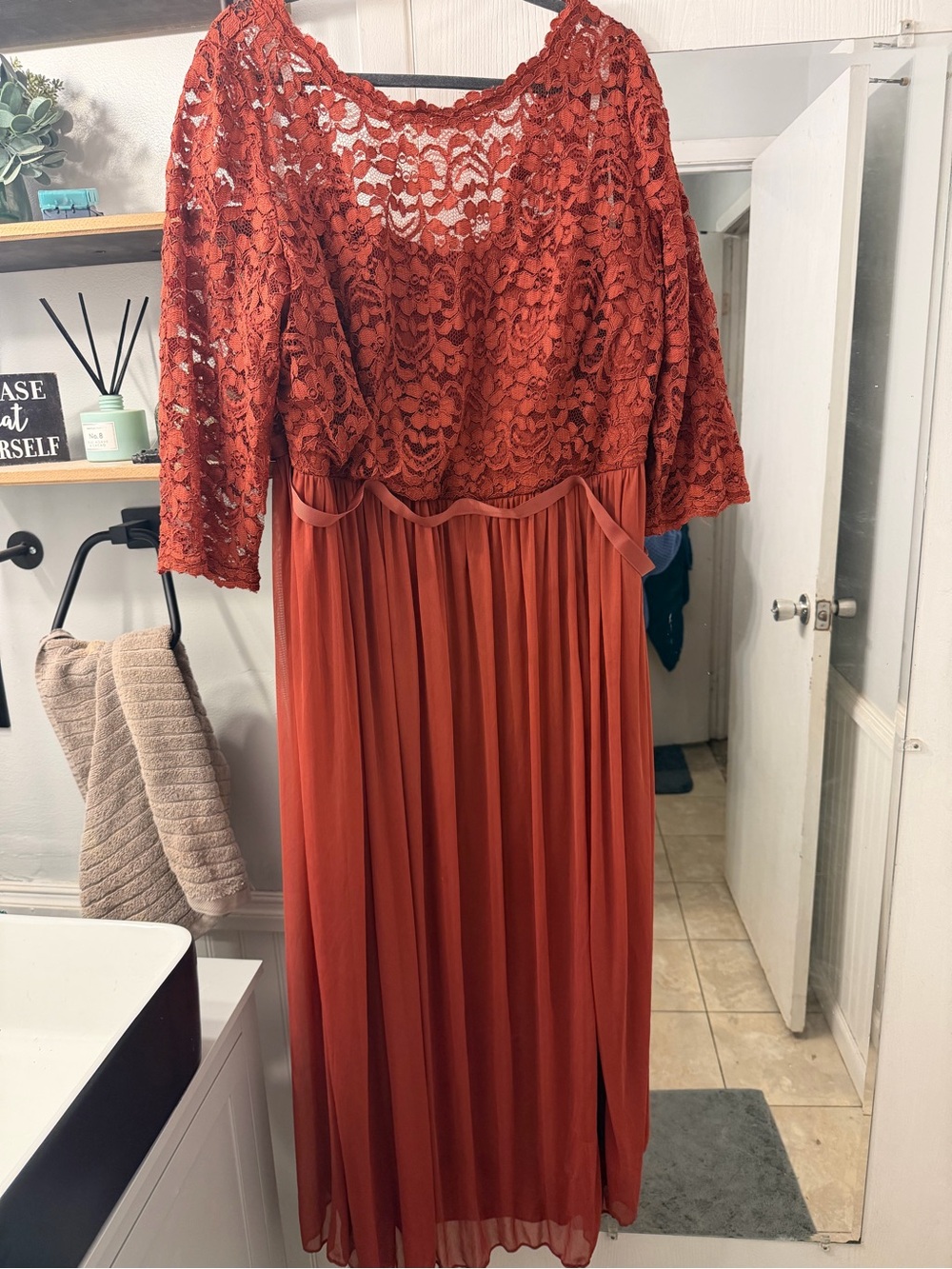 David's Bridal Terracotta Lace Bodice Maxi Dress